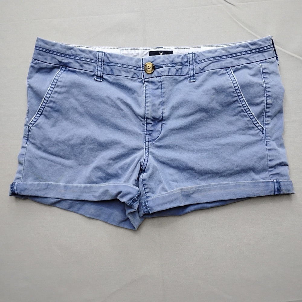 American Eagle Midi Chino Shorts Womens 14 Blue Stretch Cuffed Casual